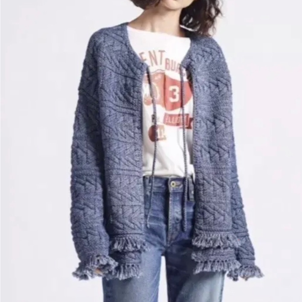 Current Elliott Cable Fringe Cardigan Sweater size 3 (XL).Smoke free, pet free.